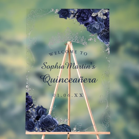 Marine Zilveren Wervelkolk Bloemen Quinceanera Acr Acryl Bord (Neutraal)