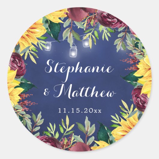 Marine Zonnebloem Mason Jars Lights Bloemen Bruilo Ronde Sticker (Voorkant)