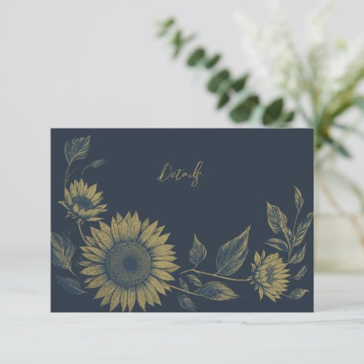 Marine Zonnebloemen Elegante bruiloft Details Kaar Informatiekaartje (Staand voorkant)