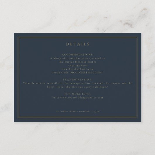 Marine Zonnebloemen Elegante bruiloft Details Kaar Informatiekaartje (Achterkant)