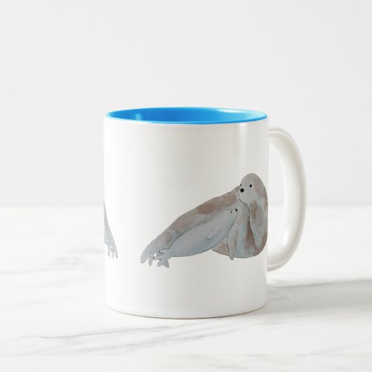 Marine Zoogdier Waterverf Moeder Baby Harp Seal Tweekleurige Koffiemok (Voorkant rechts)