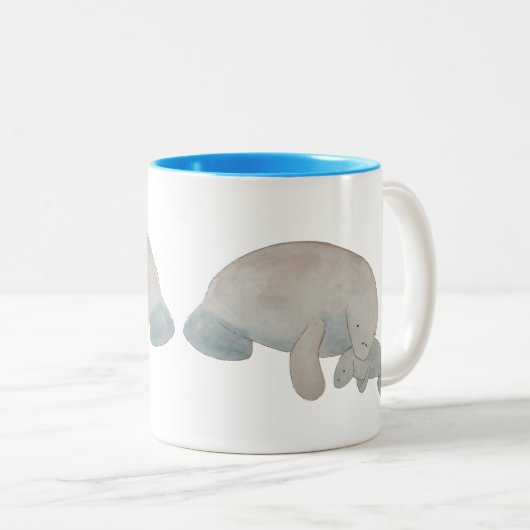 Marine Zoogdier Waterverf Moeder Baby Manatee Tweekleurige Koffiemok (Voorkant rechts)