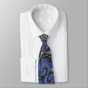 Marine & Zwarte Paisley Pauw Kleuren Trouwdas Stropdas