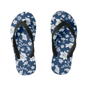 Marineachtergrond Witte bloemige Teenslippers