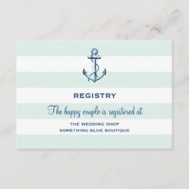 Marineanker & Mint Stripes Eenvoudige huwelijksreg Informatiekaartje