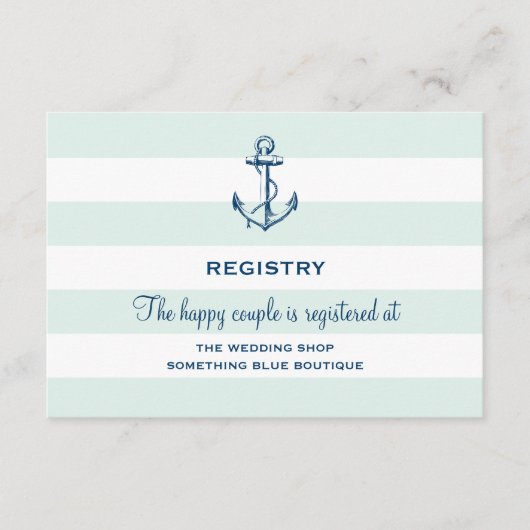 Marineanker & Mint Stripes Eenvoudige huwelijksreg Informatiekaartje (Voorkant)