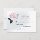 Marineblaadjes & roze bloem RSVP kaartje (Voorkant)