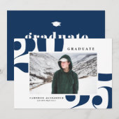 Marineblauw 2025 Krachtige typografie Foto Afstude Aankondiging (Voorkant / Achterkant)