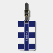 Marineblauw 5c XL Strepen, Navy 5c Naam Monogram Bagagelabel (Voorkant verticaal)