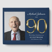 Marineblauw 90th Verjaardag Goud Typografie Custom Gastenboek (Achterkant)