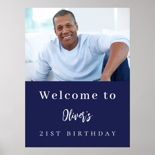 Marineblauw aangepaste foto verjaardagsfeestje wel poster (Voorkant)