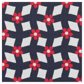 Marineblauw Abstracte Bloem Grid - Poplin Stof (Close Up)