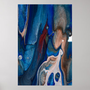 Marineblauw abstracte strepen metaalachtige vloeis poster