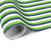 Marineblauw, Actiegroen, Witte Horizontale Streep Cadeaupapier (Rol Hoek)
