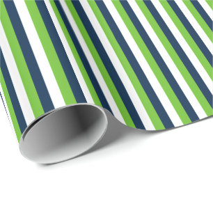 Marineblauw, Actiegroen, Witte Verticale Streep Cadeaupapier