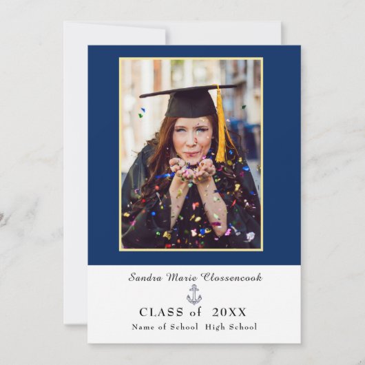 marineblauw afstuderen aankondiging (Voorkant)