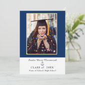 marineblauw afstuderen aankondiging (Staand voorkant)