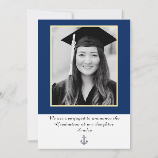 marineblauw afstuderen aankondiging (Achterkant)