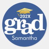 Marineblauw Afstuderen Goud Bold Modern Typografie Ronde Sticker (Voorkant)