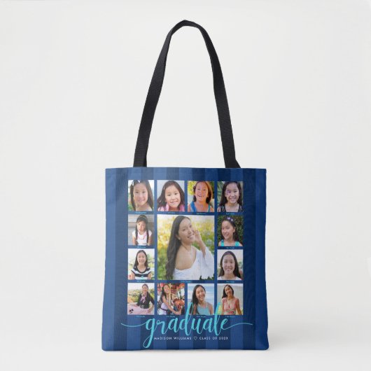 Marineblauw Afstuderen K-12 13 Fotocollage Script Tote Bag (Voorkant)