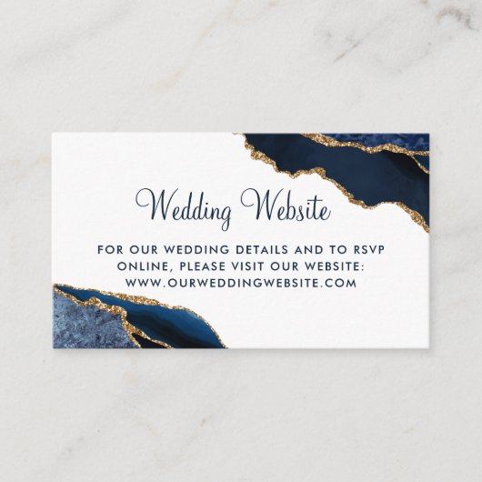 Marineblauw Agaat Elegant Bruiloft Website Informatiekaartje (Voorkant)