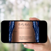 Marineblauw agaat marmer roos gouden bruiloft RSVP Kaart