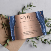 Marineblauw agaat marmer roos gouden bruiloft RSVP Kaart