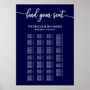 Marineblauw Alfabetisch Trouwzaal Stoelenplan Poster