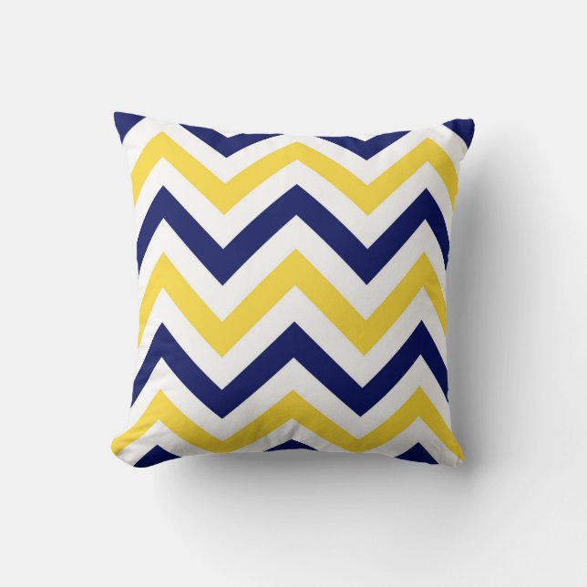 Marineblauw, Ananas, Witte grote chevron zigzagpat Kussen (Voorkant)