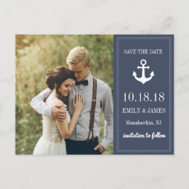 Marineblauw anker door het Zee Save the Date Aankondigingskaart