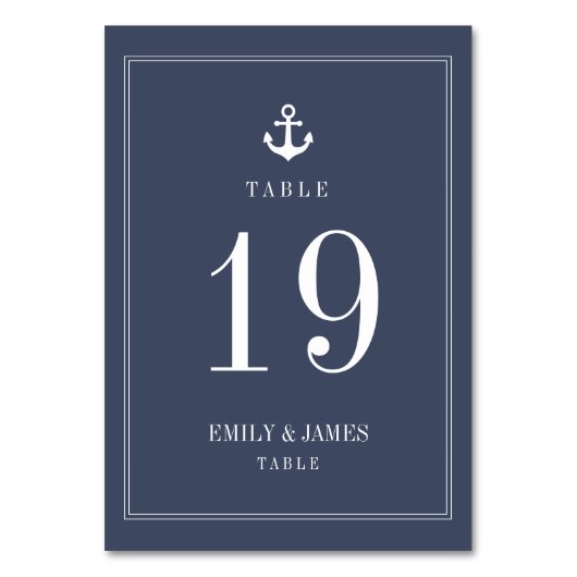 Marineblauw anker door het Zee Trouwtafel Nummers Kaart (Achterkant)