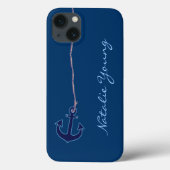 marineblauw anker gepersonaliseerd Case-Mate iPhone case (Achterkant)