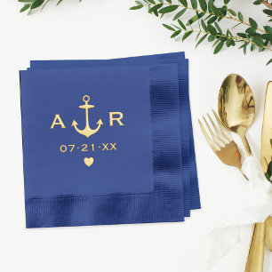 Marineblauw Anker Hart Monogram Trouw Folie Servetten