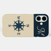 marineblauw anker met Monogram Beige Coastal Case-Mate iPhone Case (Achterkant (horizontaal))
