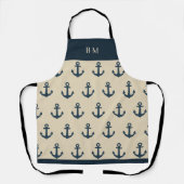 marineblauw anker met Monogram Beige Coastal Schort (Voorkant)