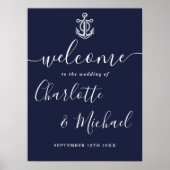 Marineblauw Anker Nautische Bruiloft Welkomstbord Poster (Voorkant)