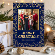 Marineblauw & Antiek-Gouden Familie Foto Kerstmis