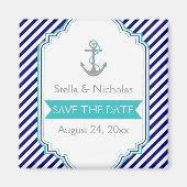 Marineblauw, aqua nautisch trouwfeest "Save the Da Magneet (Voorkant)