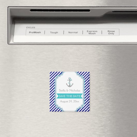 Marineblauw, aqua nautische bruiloft Save the Date Magneet (Insitu (Vaatwasser))