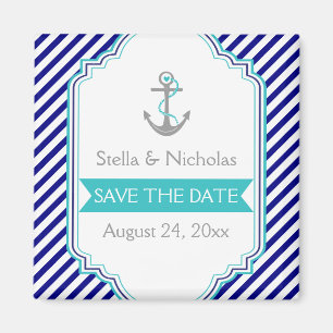 Marineblauw, aqua nautische bruiloft Save the Date Magneet