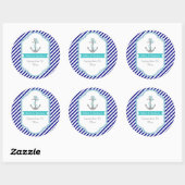 Marineblauw, aqua nautische bruiloft Save the Date Ronde Sticker (Vel)