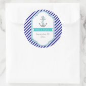 Marineblauw, aqua nautische bruiloft Save the Date Ronde Sticker (Tas)