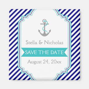 Marineblauw, aqua nautische trouw Save the Date Magneet