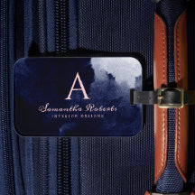 Marineblauw Aquarel Blush Roze Schrift Monogram