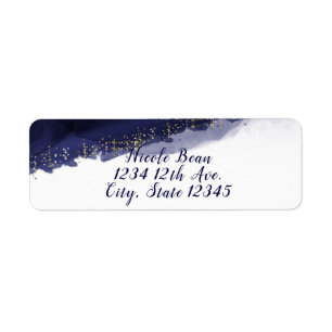 Marineblauw Aquarel Goud Modern Chic Elegant Etiket