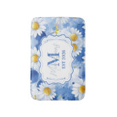 Marineblauw Aquarel Madeliefjes Monogram Decor Badmat (Voorkant Verticaal)