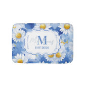 Marineblauw Aquarel Madeliefjes Monogram Decor Badmat (Voorkant)
