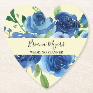Marineblauw Aquarel Modern Bloemendecor Geel Zakel Kartonnen Onderzetters