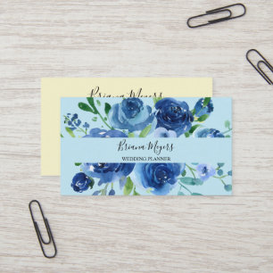 Marineblauw Aquarel Modern Bloemenschrift Visitekaartje