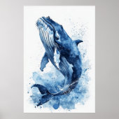 Marineblauw Aquarel Walvis Strand Kinderkamer Muur Poster (Voorkant)